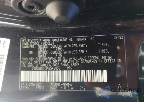 2022 Toyota Highlander Hybrid Xle z USA, uszkodzony, nr VIN 5TDGBRCH3NS548853